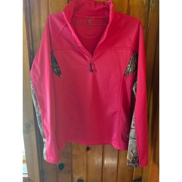 Browning‎ Pink Quarter-Zip Performance Pullover Camo Accents Hunting Activewear - Picture 1 of 3